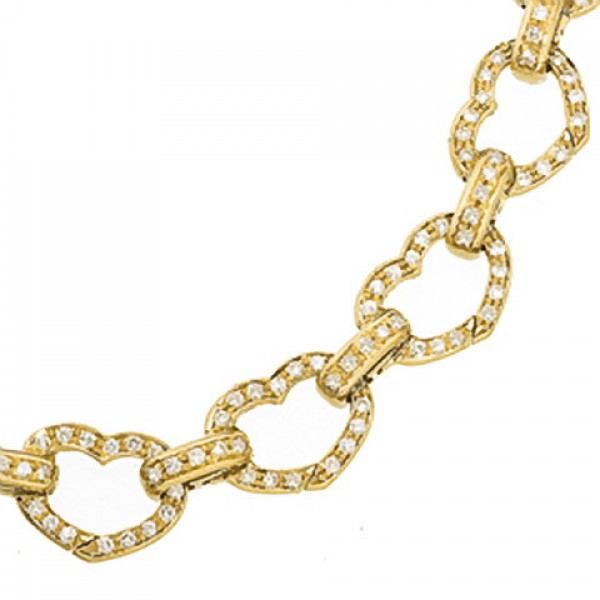 Aaron Basha - 18kt Yellow Gold Heart Shaped Pave Open-Link Bracelet